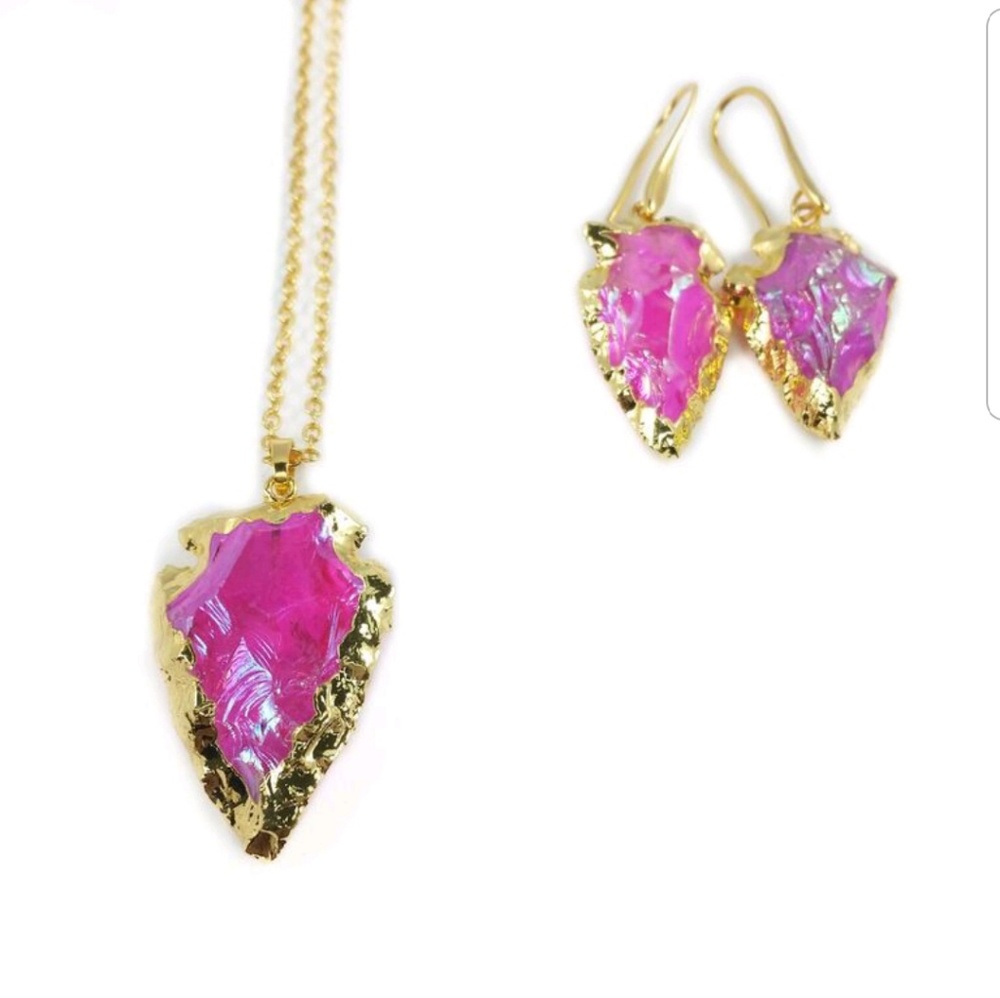 Pink Crystal Earrings and Necklace